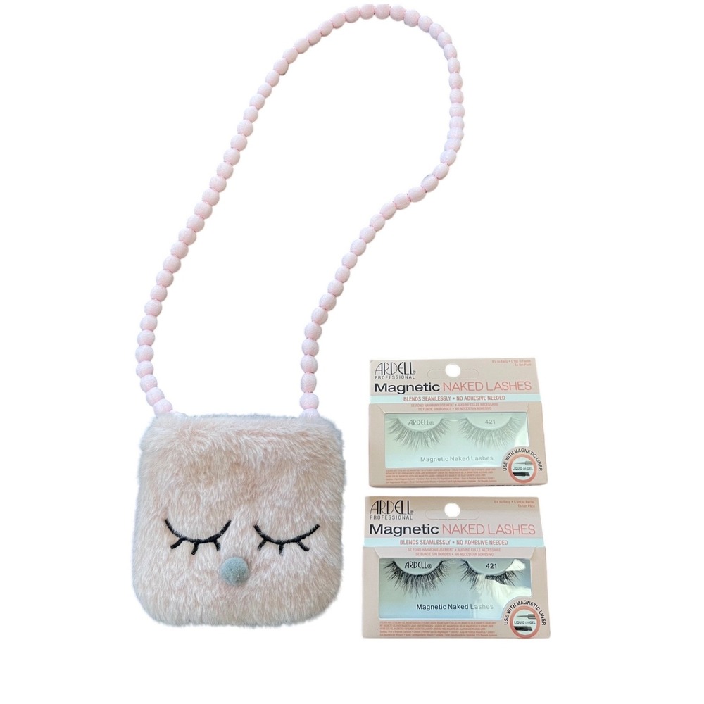 Ardell Magnetic Naked‎ Lashes 421 2pk Bundle with Pink Faux Fur Plush Face Bag